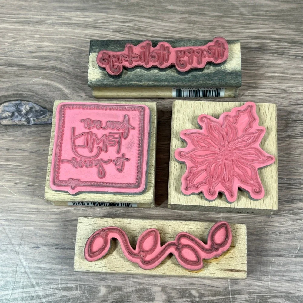 Vintage Stampin Up Christmas Rubber Stamp Lot 25pc Wood Block Holiday Winter